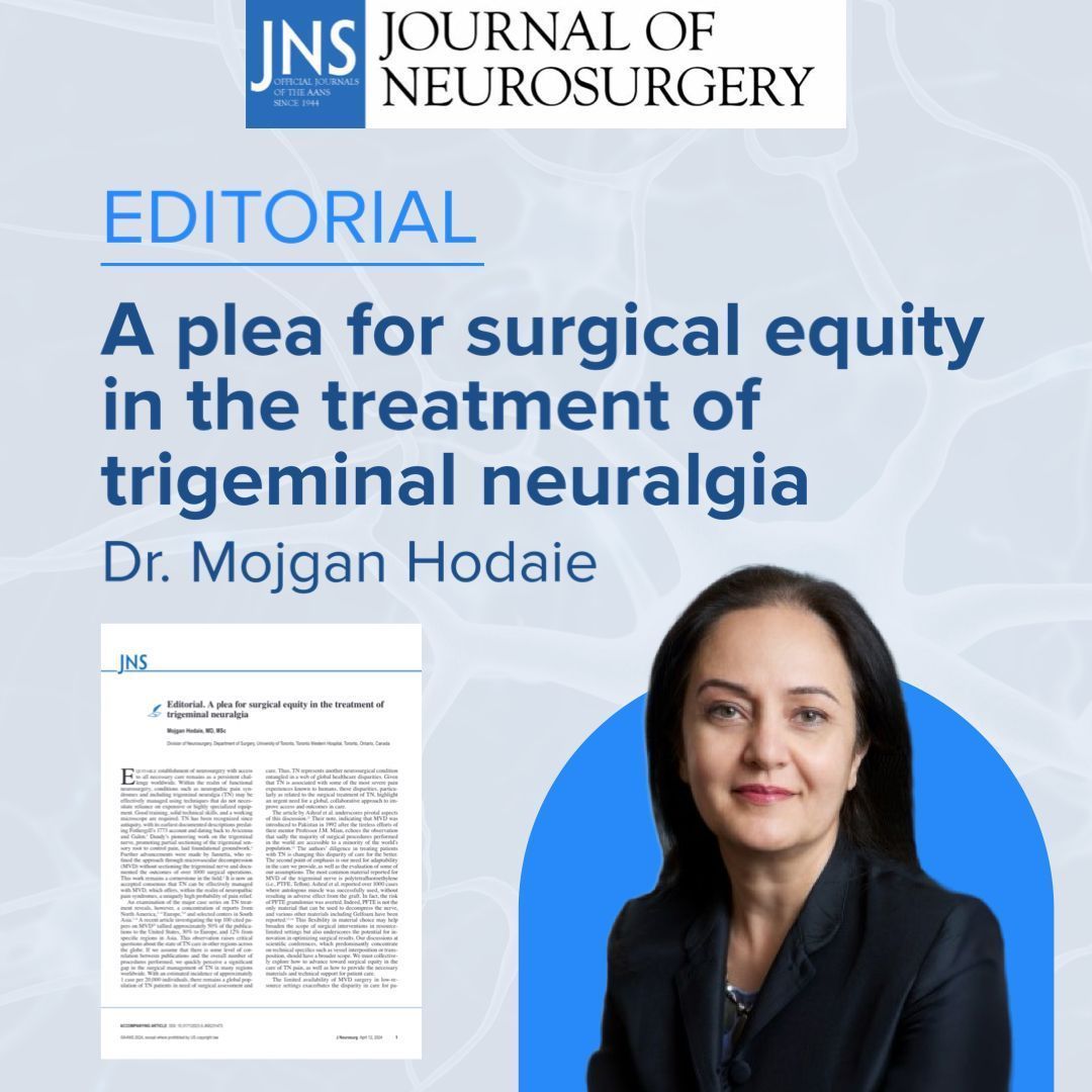 UofTNeuroSurge's tweet image. Read @mhodaie’s editorial on “A plea for surgical equity in the treatment of #TrigeminalNeuralgia” in @TheJNS :

bit.ly/3YF63z7
