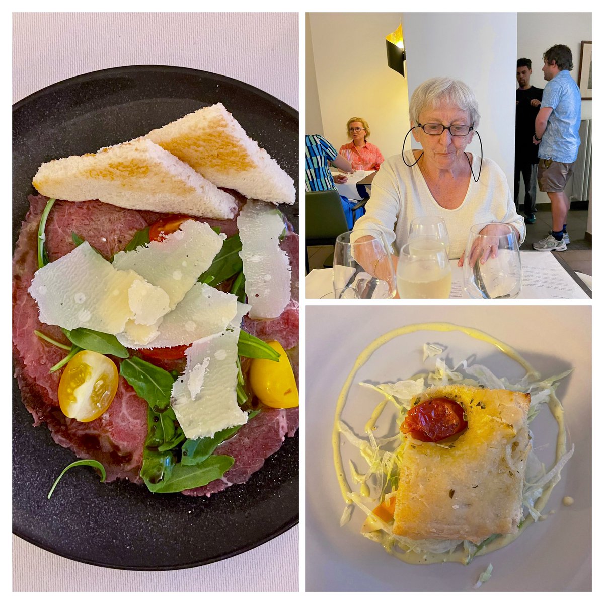 joukesp's tweet photo. #TuesdayDinner #LaVigna
Having finished the woodwork painting, I took Htje to La Vigna!
Hadn’t been there in 5 yrs (long story).
Welcomed as if we’d been there yesterday! Wonderful dinner!
Prosecco, carpaccio, saltimbocca (WS) &amp; pasta w shrimps (Htje), top Rosso Piceno Superiore. https://t.co/U3X998wgK8