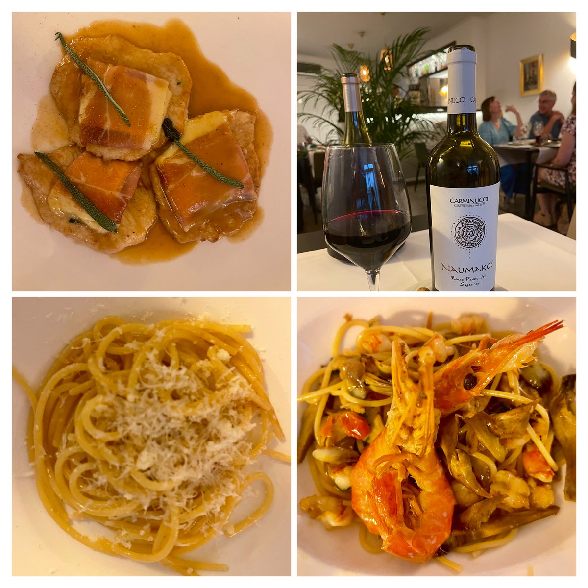 joukesp's tweet photo. #TuesdayDinner #LaVigna
Having finished the woodwork painting, I took Htje to La Vigna!
Hadn’t been there in 5 yrs (long story).
Welcomed as if we’d been there yesterday! Wonderful dinner!
Prosecco, carpaccio, saltimbocca (WS) &amp; pasta w shrimps (Htje), top Rosso Piceno Superiore. https://t.co/U3X998wgK8