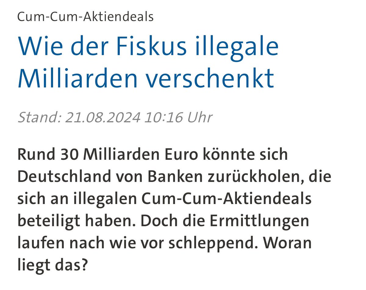 wie soll man bei solchen Meldungen nicht absolut wahnsinnig werden, bei jeder Schulsanierung, jeder Sozialleistung und jeder neuen Buslinie wird zum Sparen gemahnt, während Finanzverbrecher einfach davonkommen