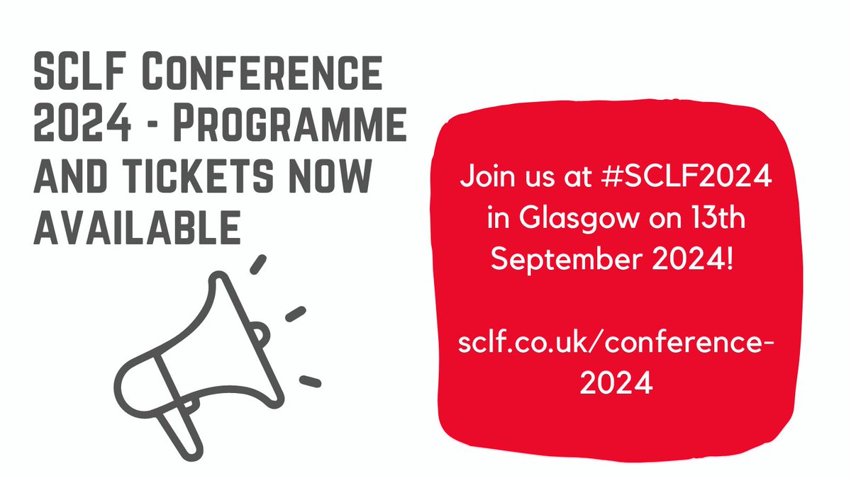 📢#SCLF2024 annual conference is now open for booking!

📅 13th September 2024
🏢 The Studio, Glasgow
🔗 sclf.co.uk/conference-2024 for programme and tickets!

We have a great selection of speakers from a range of organisations, companies and the University of Glasgow.