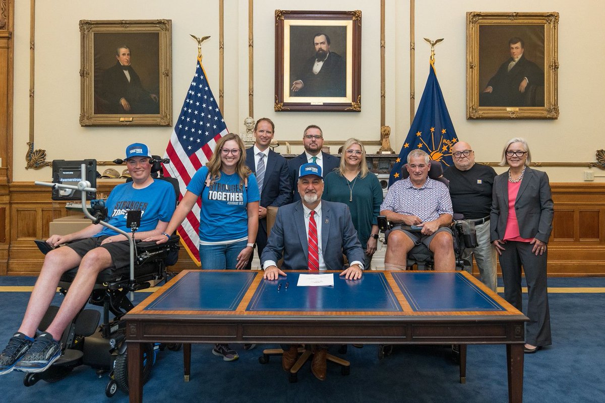 Thank you, Indiana Gov. @GovHolcomb, Sen. <a href="/KyleCWalker/">Kyle Walker</a>, &amp; Sen. <a href="/SenatorCharb/">Ed Charbonneau</a> for supporting S.B. 215, making Medigap plans more affordable, and S.B. 273, expanding biomarker testing for Hoosiers with #ALS! Grateful to our ALS advocates who championed these issues. #ALSAdvocacy
