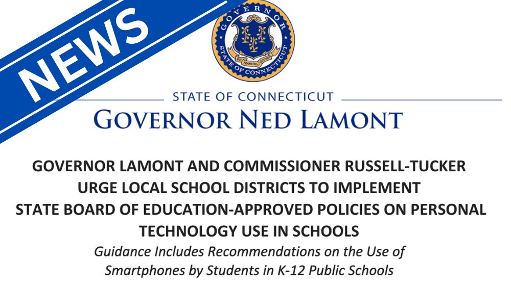 EducateCT's tweet image. 📢 @GovNedLamont &amp;amp; Commissioner @CharleneRTedu are pleased to announce that the CT State Board of Education today adopted a Position Statement and Policy Guidance on Personal Technology in K-12 schools.

Created at the direction of @GovNedLamont by the CSDE, the document provides…