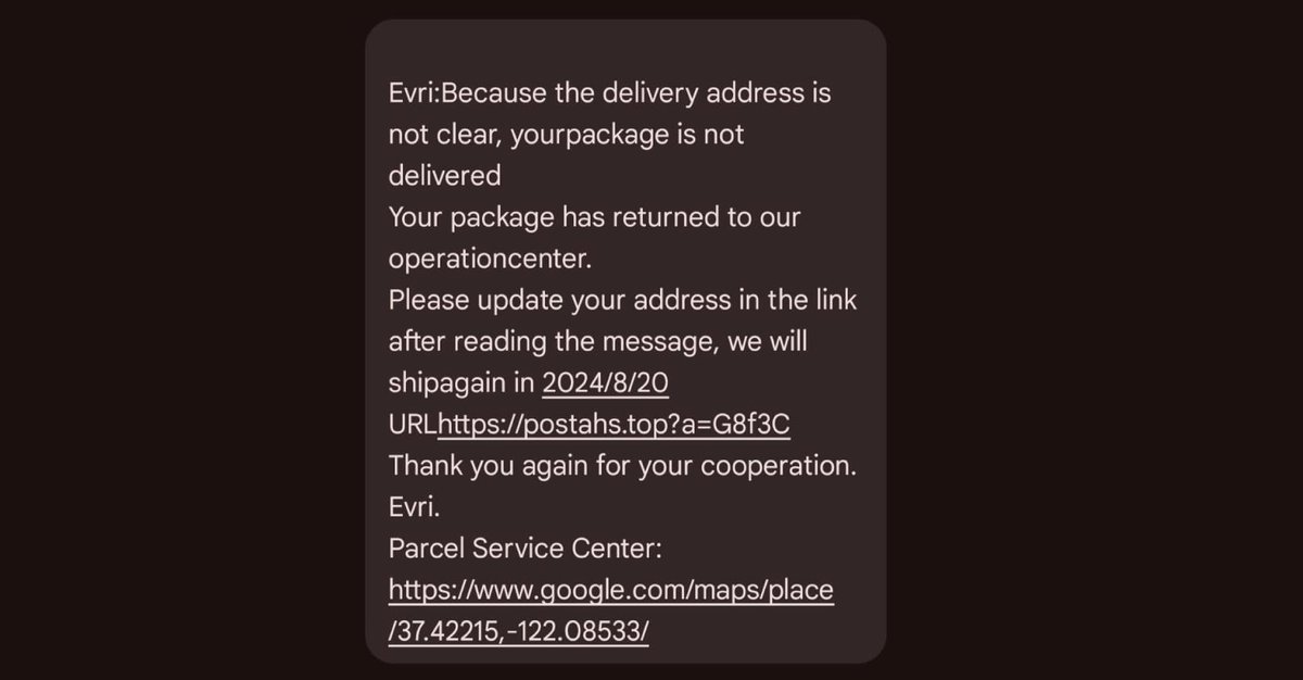 Financial Intelligence Unit (FIU) - Jersey (@fiu_jersey) on Twitter photo #Fraudsters are posing as #Evri delivery targeting islanders with messages about a fake parcel.
If you receive this message, do not follow the link or share your information. If you've clicked the link, report it <a href="/JerseyPolice/">States of Jersey Police</a> call 612 612 <a href="/CERTJersey/">Jersey Cyber Security Centre (CERT.JE)</a> <a href="/JerseyConsumer/">Jersey Consumer Council</a> <a href="/BBCJersey/">BBC Jersey</a> #Fraudsters are posing as #Evri delivery targeting islanders with messages about a fake parcel.
If you receive this message, do not follow the link or share your information. If you've clicked the link, report it <a href="/JerseyPolice/">States of Jersey Police</a> call 612 612 <a href="/CERTJersey/">Jersey Cyber Security Centre (CERT.JE)</a> <a href="/JerseyConsumer/">Jersey Consumer Council</a> <a href="/BBCJersey/">BBC Jersey</a>