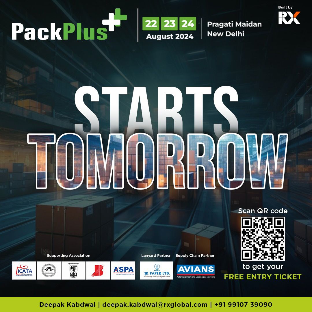 RXIndia_'s tweet image. #PackPlus 𝟐𝟎𝟐𝟒 𝐤𝐢𝐜𝐤𝐬 𝐨𝐟𝐟 𝐭𝐨𝐦𝐨𝐫𝐫𝐨𝐰, and the excitement is building! 
This is your chance to dive into the future of packaging, with industry leaders showcasing ground-breaking innovations - cutt.ly/8w8JBtso

#Paperpackaging #expo #delhi @RXGlobal_