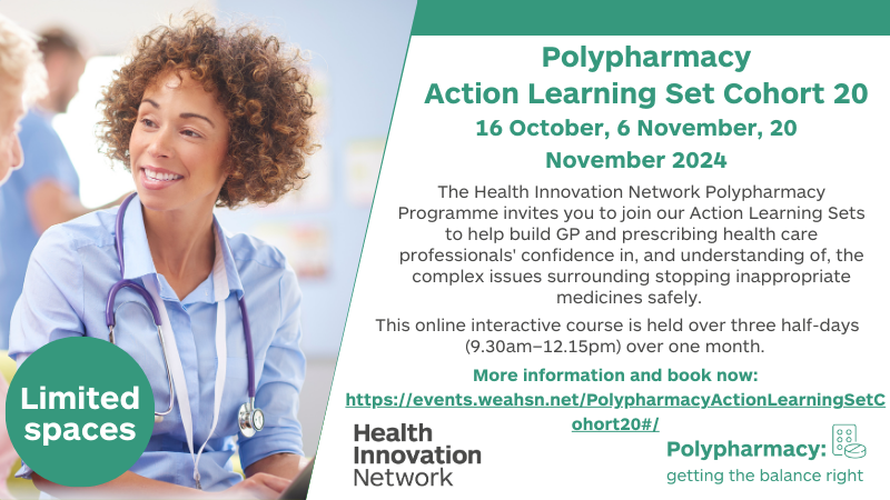 amysemple76's tweet photo. Are you a GP or Pharmacist interested in reducing #problematicpolypharmacy? Join over 1100 colleagues and attend @HealthInnovNet Polypharmacy Action Learning Sets - new cohorts released REGISTER HERE https://t.co/zekcF3rQmE @TonyAvery1 @davidwebb_1 @clarehm123 @rcgp @PrescQIPP https://t.co/AexYIWPdq8