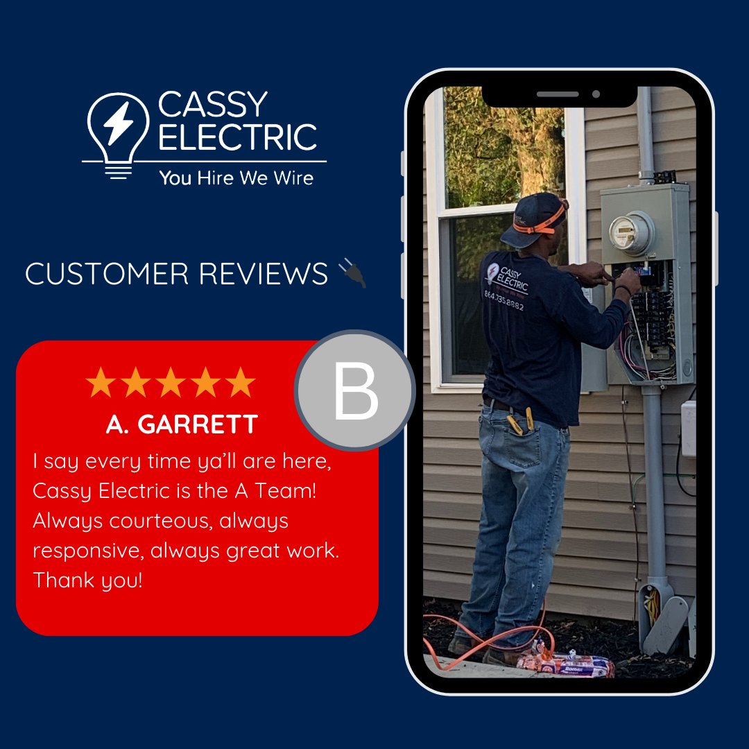 CassyElectric's tweet photo. An awesome 5-star review from one of our many happy customers! 🌟

#youhirewewire #electricians #cassyelectric #familybusiness #womenownedbusiness #greenvillesc #southcarolina https://t.co/bzJ2kz3Te6