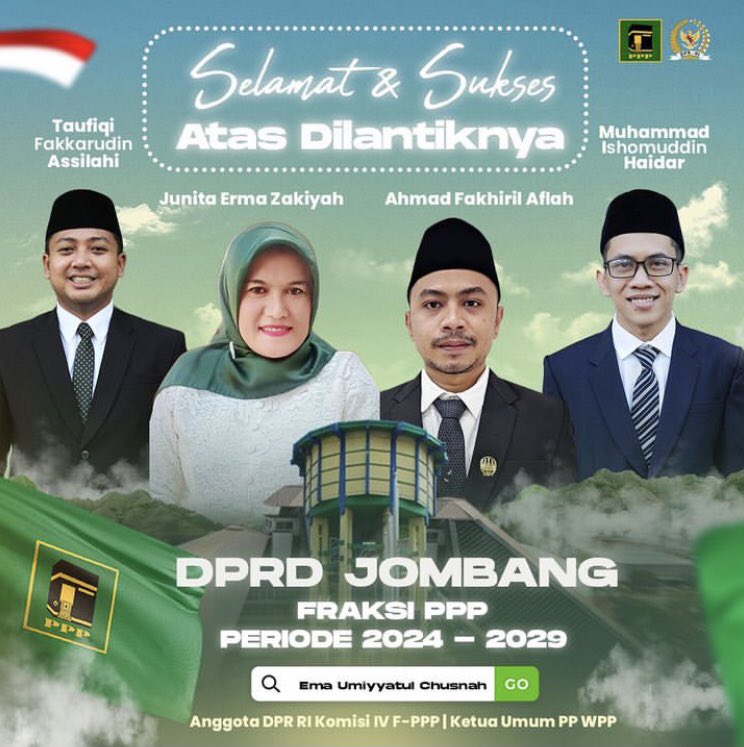 Sahabatningema's tweet photo. Ning @emaumiyyatulch berikan ucapan selamat atas dilantiknya anggota DPRD Kabupaten Jombang dari fraksi PPP;  Taufiqi Fakkarudin Assilahi, Ahmad Fakhiril Aflah, Junita Erma Zakiyah dan Muhammad Ishomuddin Haidar untuk periode 2024-2029. (21/8/24).

#DPRDJombang #pelantikanDPRD https://t.co/cId8SNUYaD