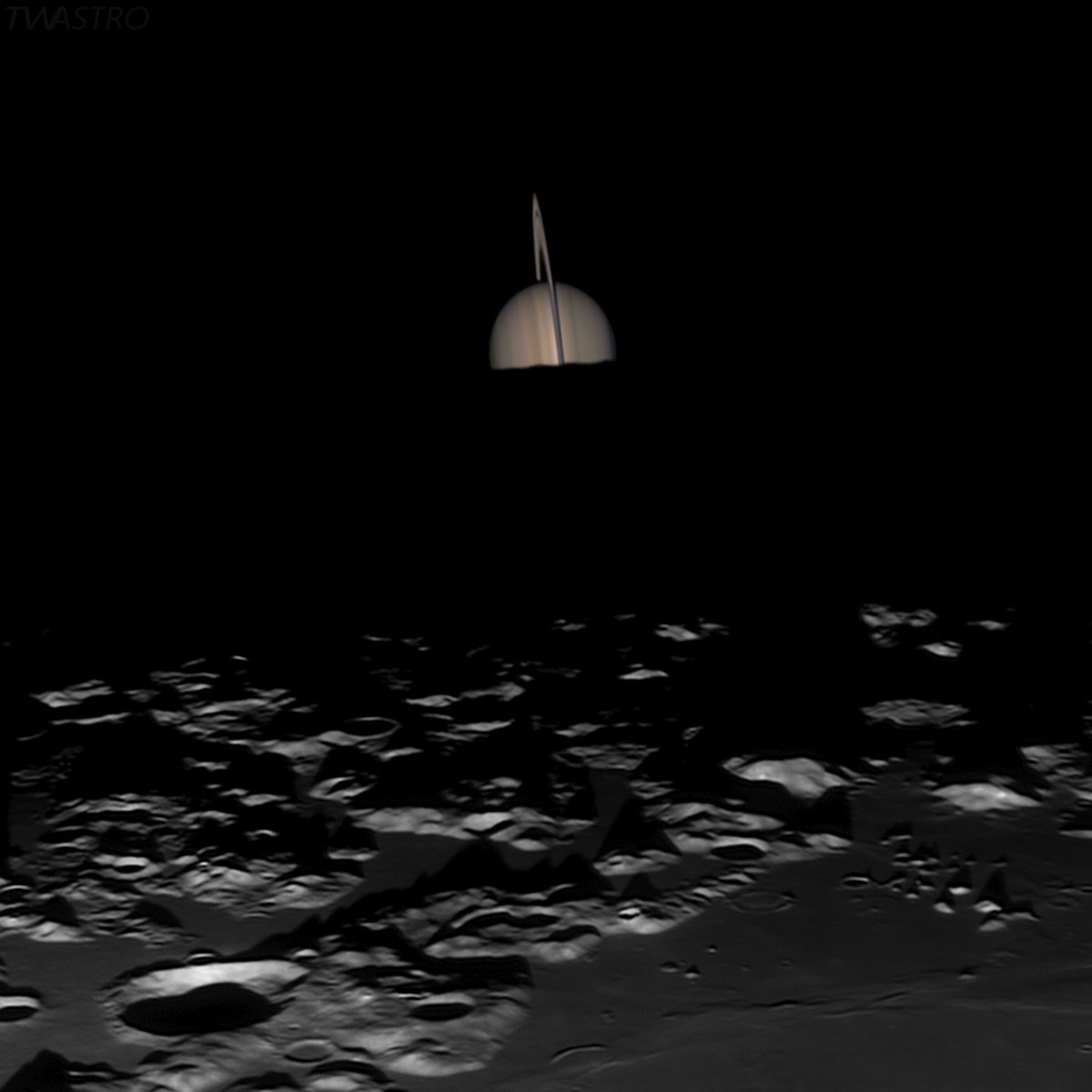 "Saturn rise"

The Lunar #Occultation of #Saturn this morning, captured from southwest UK with my 16" scope. Here the ringed planet is emerging from behind the silhouetted limb of the #Moon - the rough lunar terrain made visible as a result. 
Stoked with how this turned out!