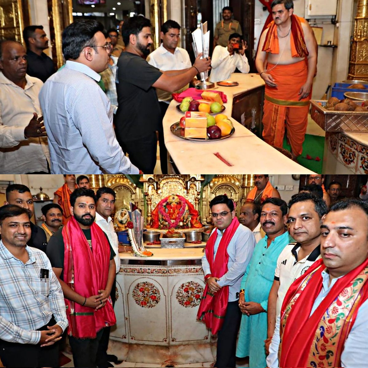 Captain Rohit Sharma and Jay Shah at Siddhivinayak Temple with the World Cup trophy 🏆 

My GOAT is a man of culture <a href="/ImRo45/">Rohit Sharma</a>