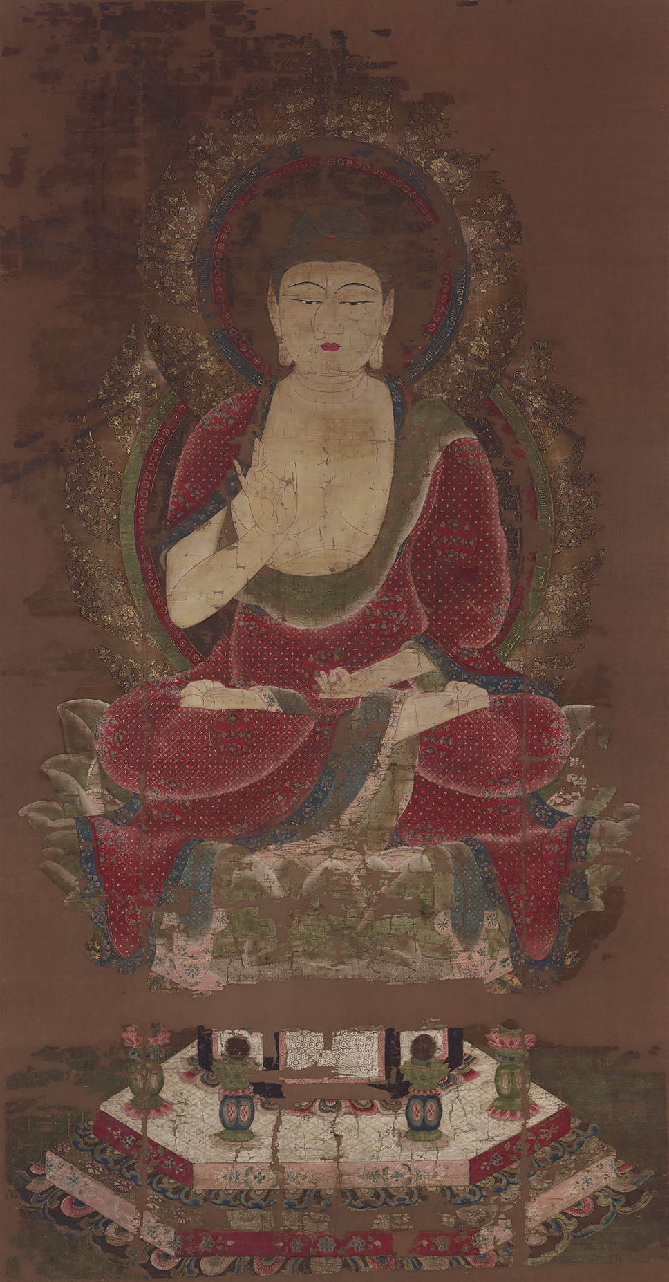 美品 掛け軸 高雄山神護寺 釈迦如来像 仏画 年中掛け 美品 掛け軸 高雄山神護寺 釈迦如来像 仏画 年中掛け