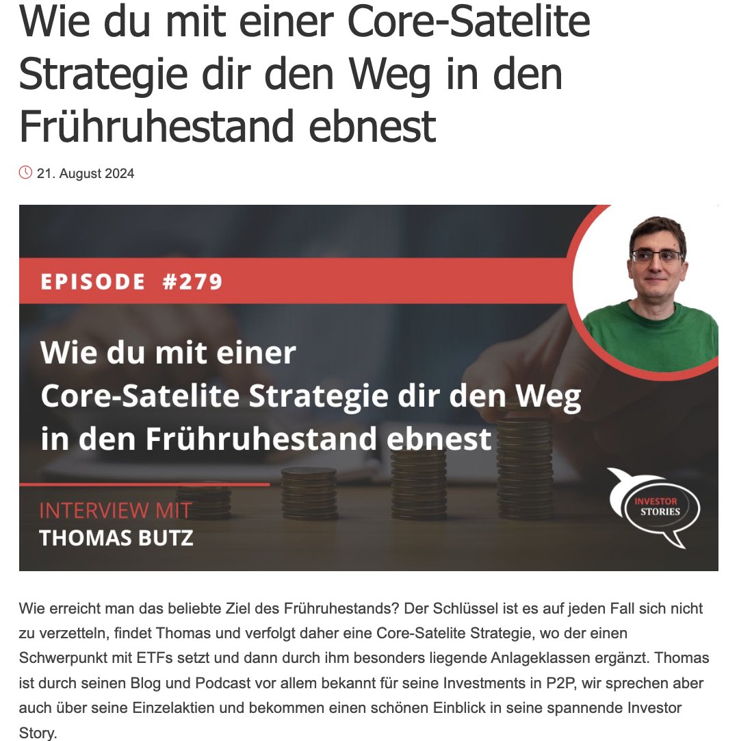 Ich durfte Tim einige Fragen 😜 im Investor Story Podcast beantworten, natürlich ging es auch um #P2P Kredite, allerdings nicht nur, die sind bei mir ja auch nur ein Baustein im Portfolio:  
vist.ly/3g6iv
