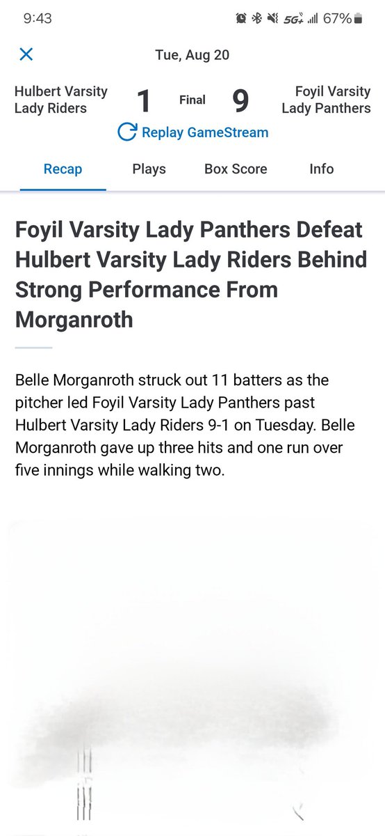 MMorganroth's tweet photo. @BelleMorganroth she went 2-3 with a single and double with 3 rbi's and 11 k's in 5 innings https://t.co/9CI7h8Ult6