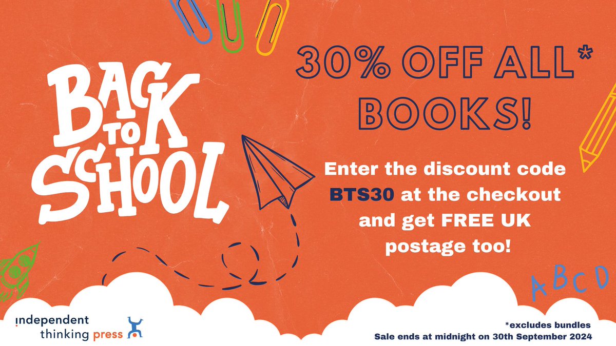 Are you a school leader? Browse our wide range of leadership books now at: independentthinkingpress.com/product-catego…

📚 Get 30% off ALL these books in our #BacktoSchool sale! (+ there's free UK shipping 🛒)

Enter code BTS30 at the checkout. Be quick – offer ends on the 30th of September! ⏰