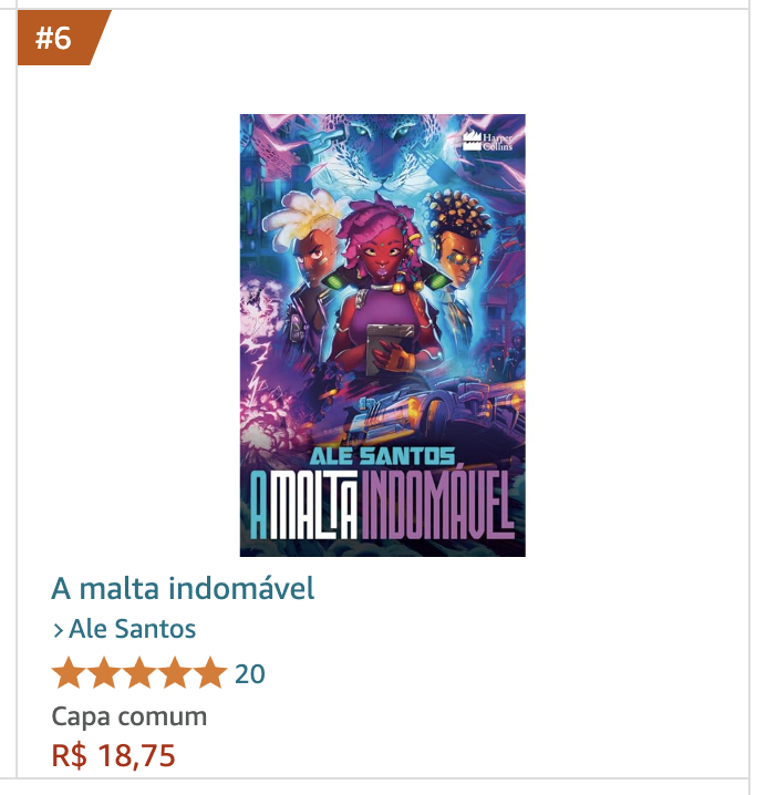 Tô há dias entre os mais vendidos da Amazon para ficção adolescente, o preço ta ajudando muito e o que dá orgulho é ver o interesse da galera na literatura BR entre os outros nomes que eles estão sempre consumindo de fora do país. 📚 👑 

Compra aqui - amzn.to/48GOlxA