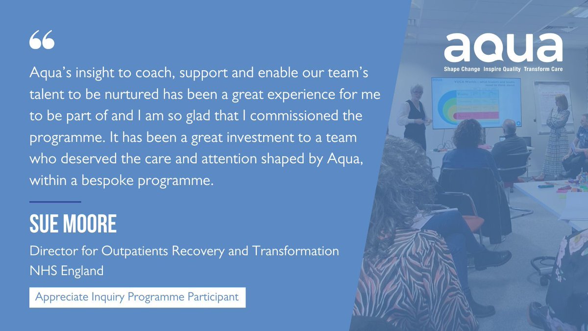 Let us help you get the best from your team.

Our highly experienced staff can work with you to build on your strengths, and give you the energy you need to lead with confidence. 💪

Get in touch today to discuss how we can help you achieve your aims: aqua.nhs.uk/contact/
