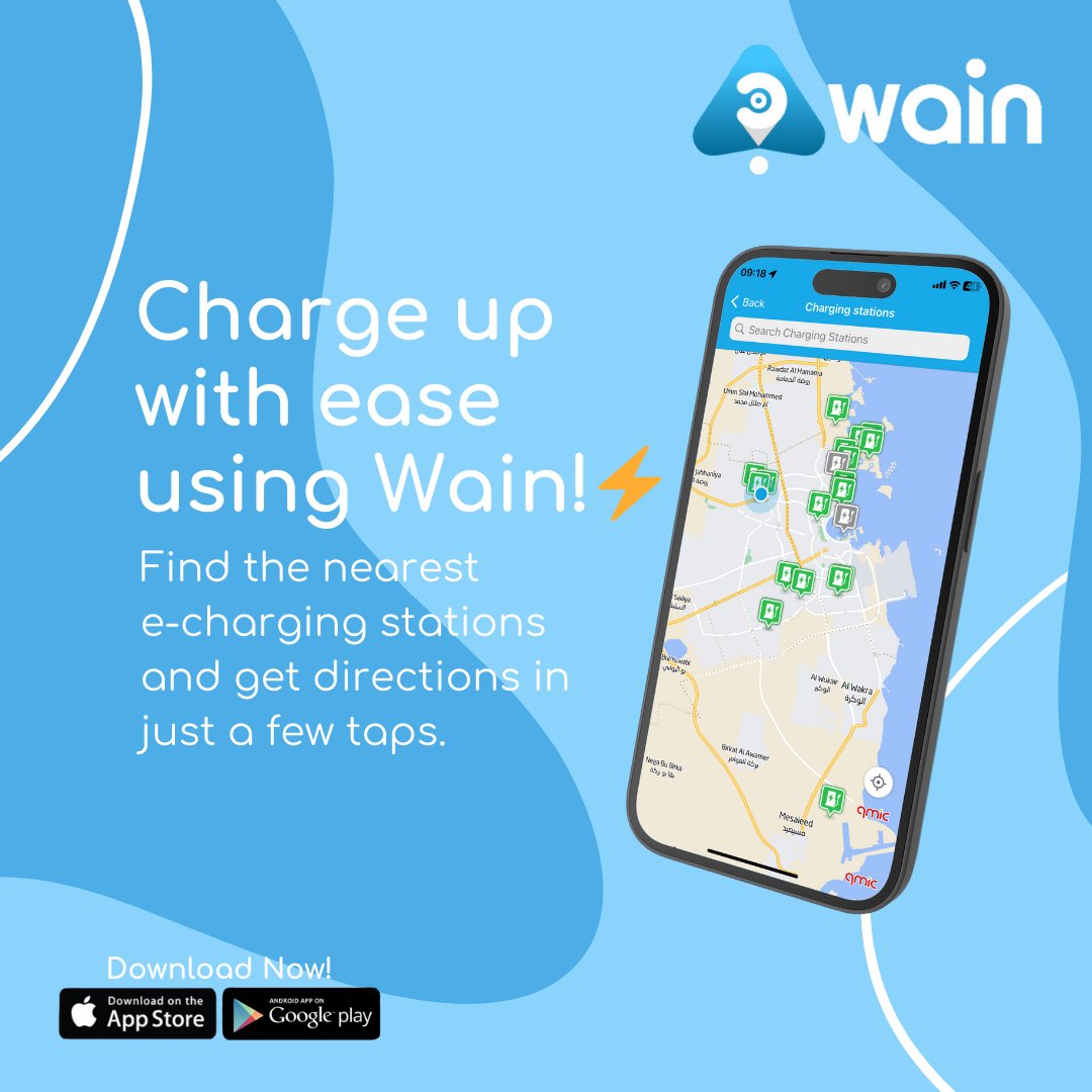 WainAppQatar's tweet photo. Looking for the nearest e-charging station? Get details on type, capacity, and directions all in Wain.

Download now:
https://t.co/H6QsEXbMHD

#doha #technology https://t.co/aQSBBbvSEU