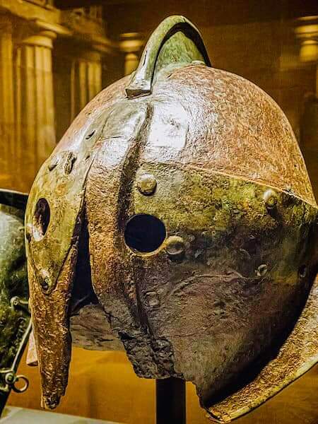 Roman Gladiator Helmet Type II, (made of Iron); from Pompeii, dated around 1st Century AD. Galea or Cᴀssis, the ancient Roman names for a helmet, refers to the unique design of gladiator
