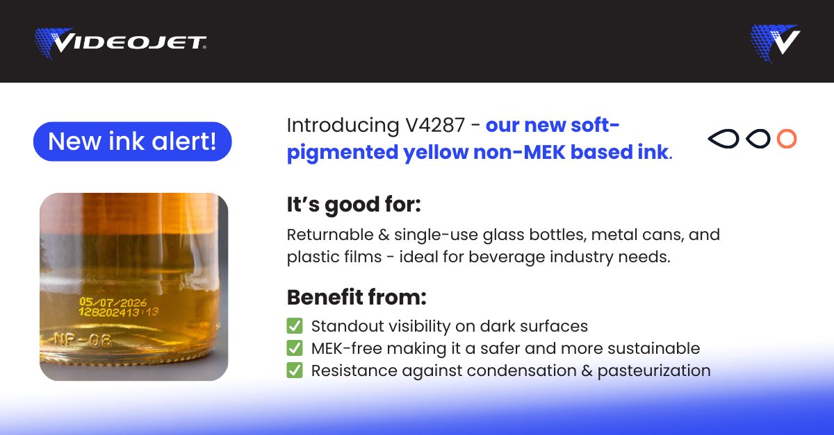 Say goodbye to packaging blues with V4287 Yellow CIJ Ink! 🌟 Perfect for all surfaces, MEK-free &amp; tough against condensation. 🚀 Check it out for your 1580 C printer! Learn more ➡️ ow.ly/FAsj50T1Y9y
 
#Videojet #InkGameChanger
