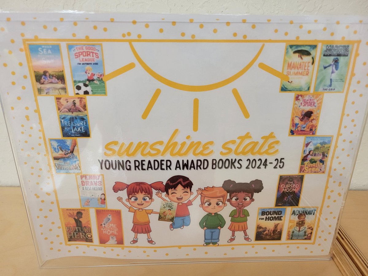 MrsMediaJTE's tweet image. Monday was our first day of book check out &amp;amp; I walked in today to our @FloridaSSYRA shelf looking like this. I call that success! #comeandgetem #morebooks @emapbc @LibraryCurrent