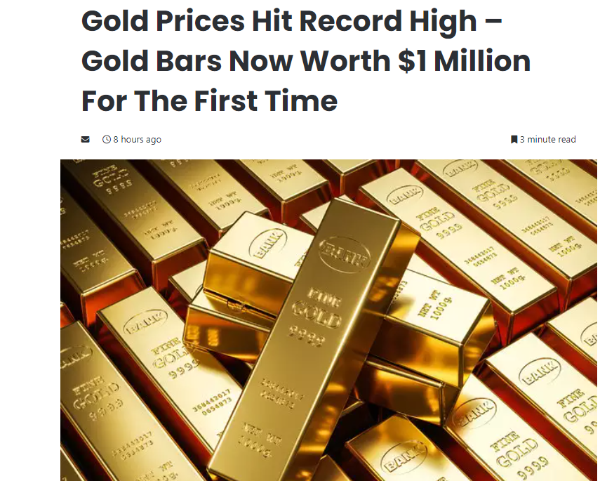 GustavoBolsa's tweet photo. El lingote de oro, que pesa unas 400 Onzas Troy, supera por primera vez en su historia, el millón de $.
Recuerden que el valor de la Onza Troy acaba de marcar nuevos máximos históricos por encima de los 2500 $.
Y esto señores, es solo el comienzo de un super rally histórico. https://t.co/8D3AK1LG57