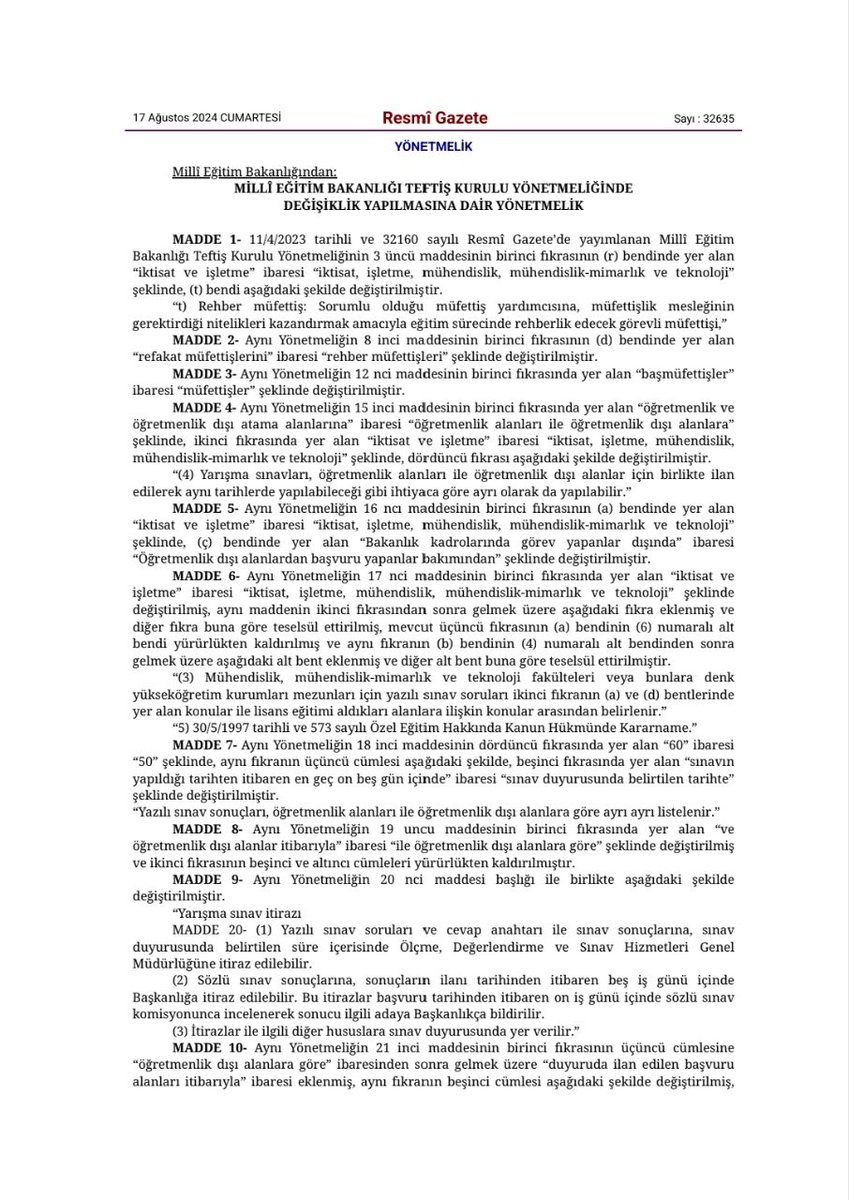 MEB'de denetimi en iyi Teknik Öğretmenler yapar. Yönetmelik değişti. Artık müfettiş olabilecekler.

Ancak, 35 yaş sınırı devam ediyor. Maalesef Meslek Liseleri her geçen gün kan kaybettiği için genç öğretmenler atanamıyor. 35 yaşın altında çalışan kaç Teknik Öğretmenimiz var ki‼️
