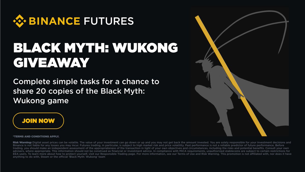 🌟 Heard the buzz? Everyone's playing Black Myth: Wukong!

🚀 #BinanceFutures is here to power up your Black Myth journey. Let's face destiny together！

To join:
1️⃣Follow <a href="/BinanceFutures/">Binance Futures</a> &amp; RT
2️⃣Open your Futures account or Make a Futures trade 
3️⃣Fill in the survey