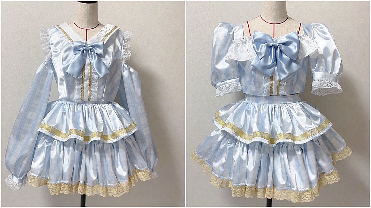 rina_costume's tweet photo. アイドルコンセプトカフェ Picoler様
衣装製作させていただきました☁️
オリジナルの水色チェック柄を使用、トップスは7種類ご用意しました🌟
遅くなりましたが、オープンおめでとうございます✨
#picoler
#コンカフェ
#コンカフェ衣装
#アイドル衣装
#衣装製作 https://t.co/ggtrre9Wnp