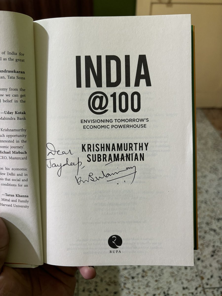 JaydeepBose's tweet photo. A once in a lifetime moment to hear, meet and get a signed copy of the book “India @ 100” by @SubramanianKri at the 3rd Suresh Neotia Memorial Lecture in Kolkata. Me along with the other attendees could envision the economic powerhouse #India by 2047

A moment cherished for life https://t.co/zKFQlGwk9V