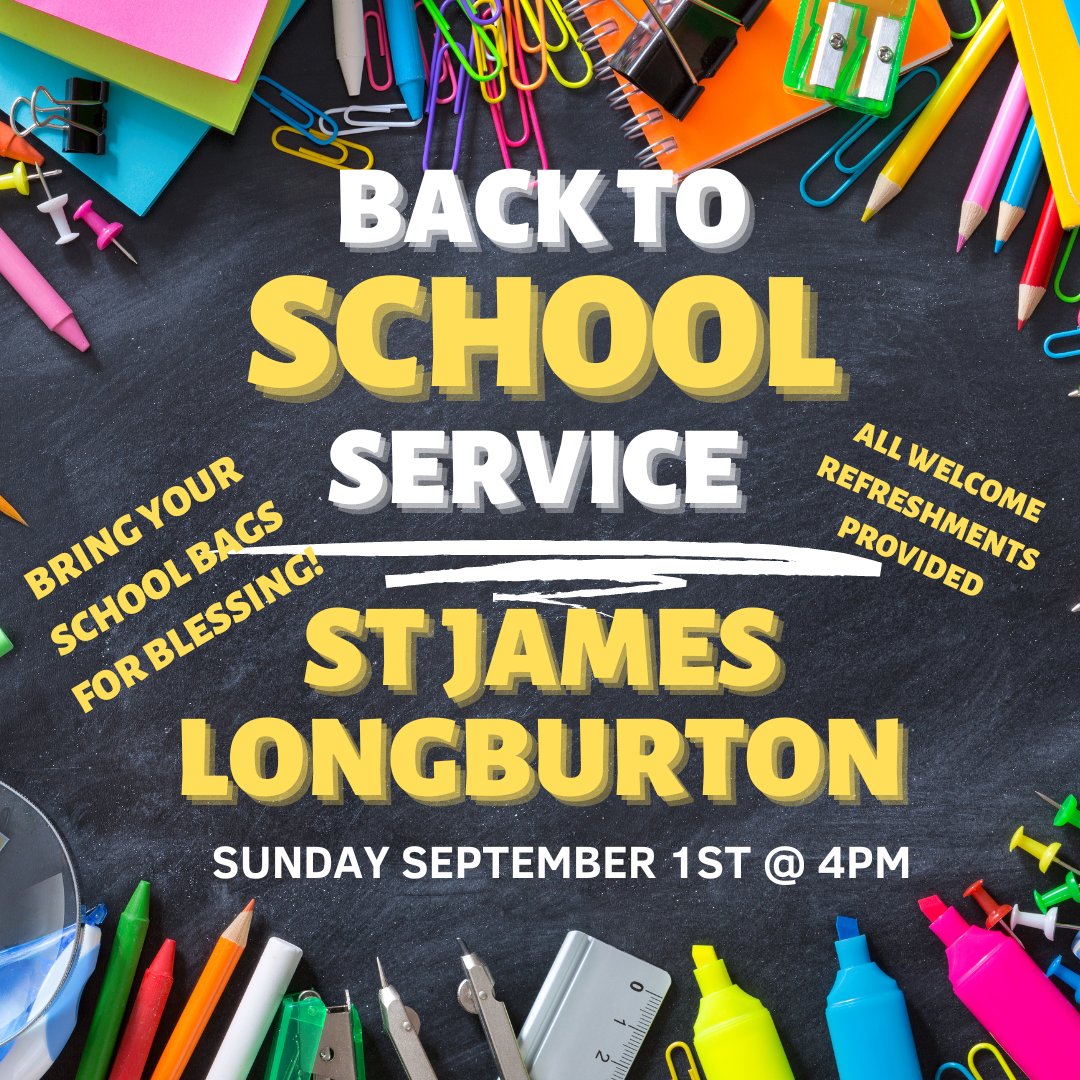 Next weekend there is a special 'back to school' service at St James the Great Longburton at 4pm. All are invited; bring along your school bags for blessing before the start of a new school year.