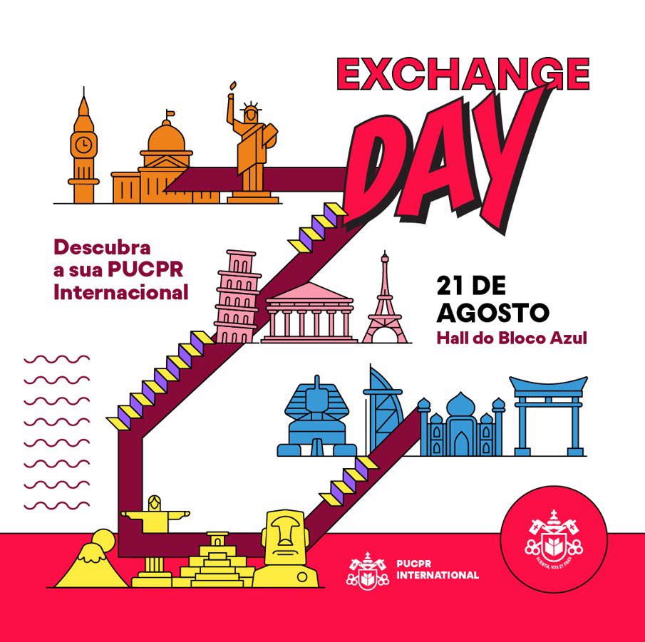Hoje teremos o Exchange Day na PUCPR, evento promovido pela Diretoria de Internacionalização para debater as possibilidades de intercâmbio que a instituição oferece. Participo do painel às 09:30 sobre “A importância da experiência internacional durante a graduação”.