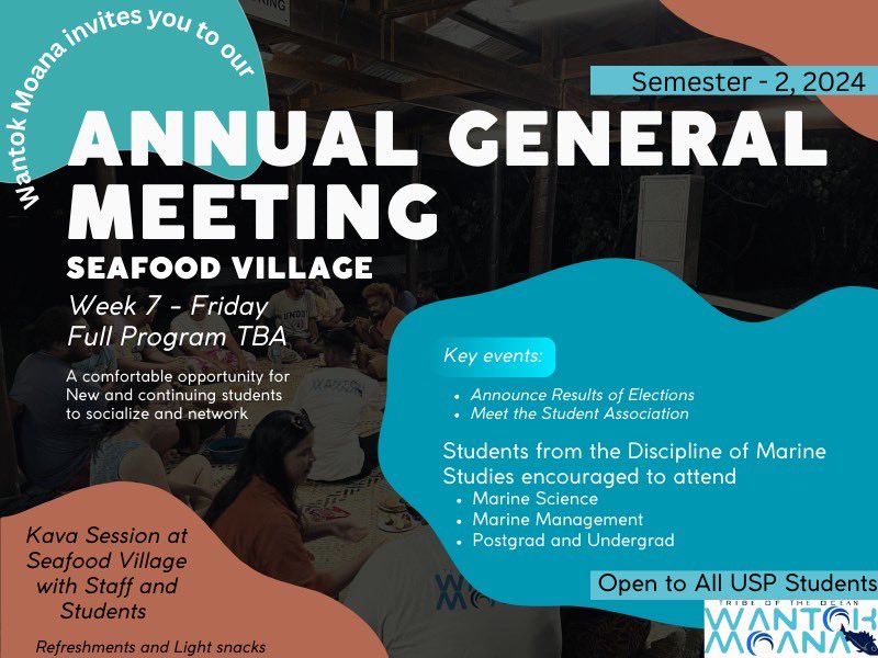 Bula! Wantok Moana - Student Association of the Discipline of Marine Studies Student Nominations is now Open. All students from the Discipline of Marine Studies are encouraged to Send in Nominations for the executive roles for the year 2024-2025.  surveymonkey.com/r/KNTVMY3