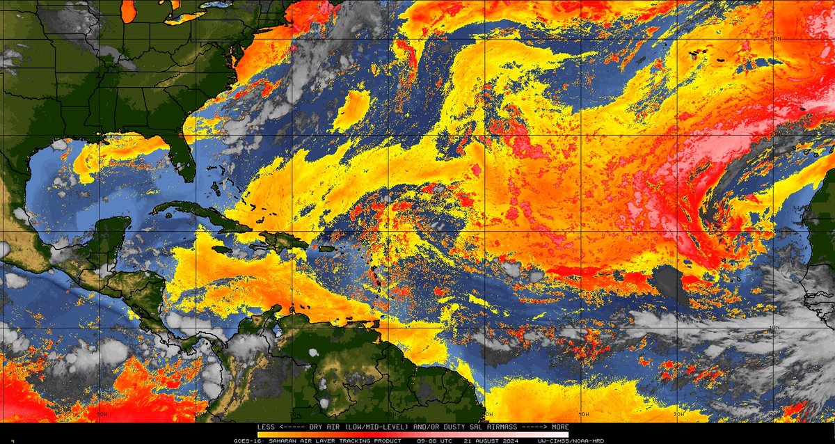 Sobre Temporada de Huracanes en el Atlantico
🔹️No se espera desarrollo durante los próximos 7 dias.
🔹️Estas pausas pueden ser seguidas por períodos muy activos.
🔹️Probable que se active a principios/mediados de Sept
🔹️Hay mucho más aire seco cargado de polvo del Sahara