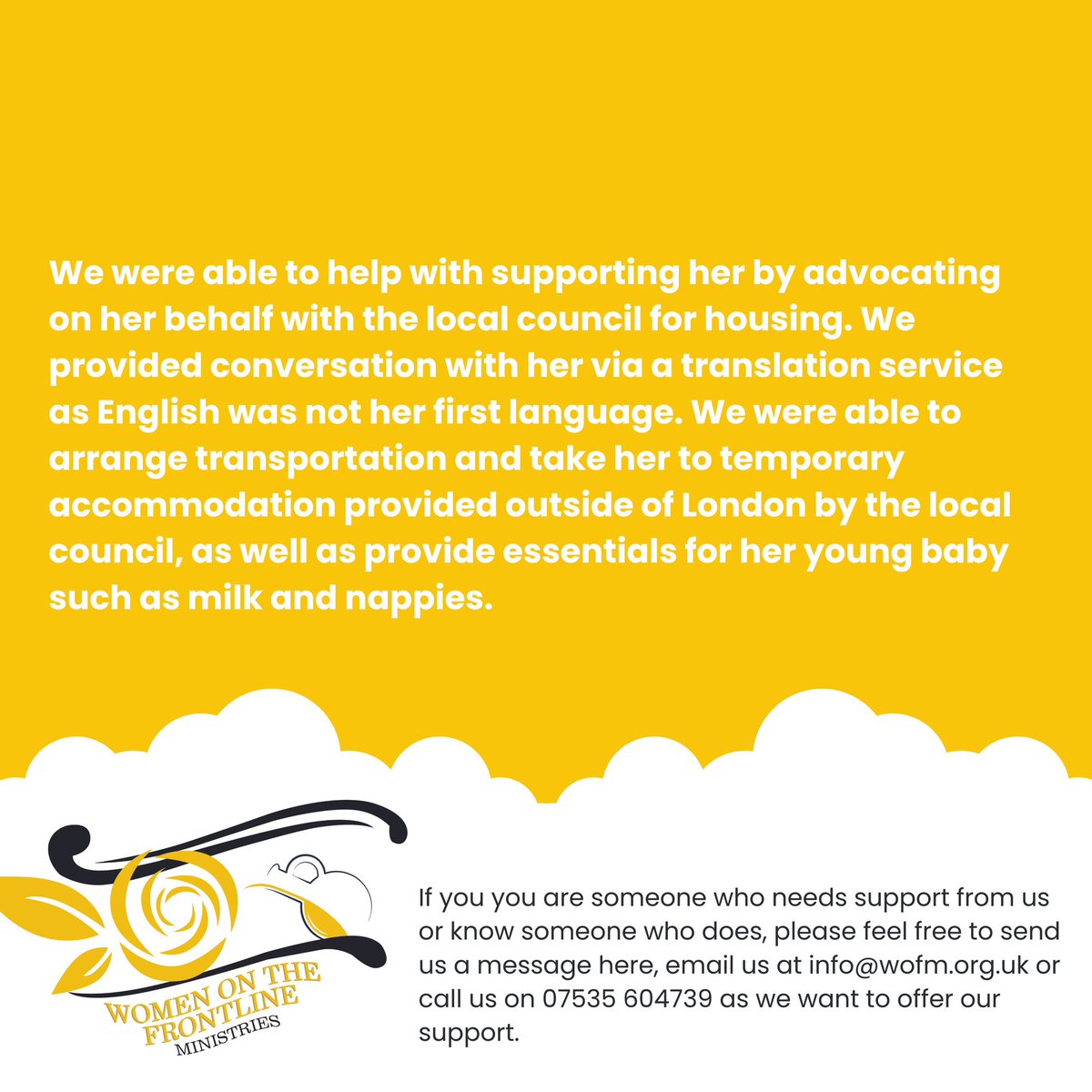 Have a read of a testimony from a mother who contacted us for support💛

If you you are someone who needs support from us or know someone who does, please feel free to email us at info@wofm.org.uk or call us on 07535 604739 as we want to offer our support #testimonial #nonprofit