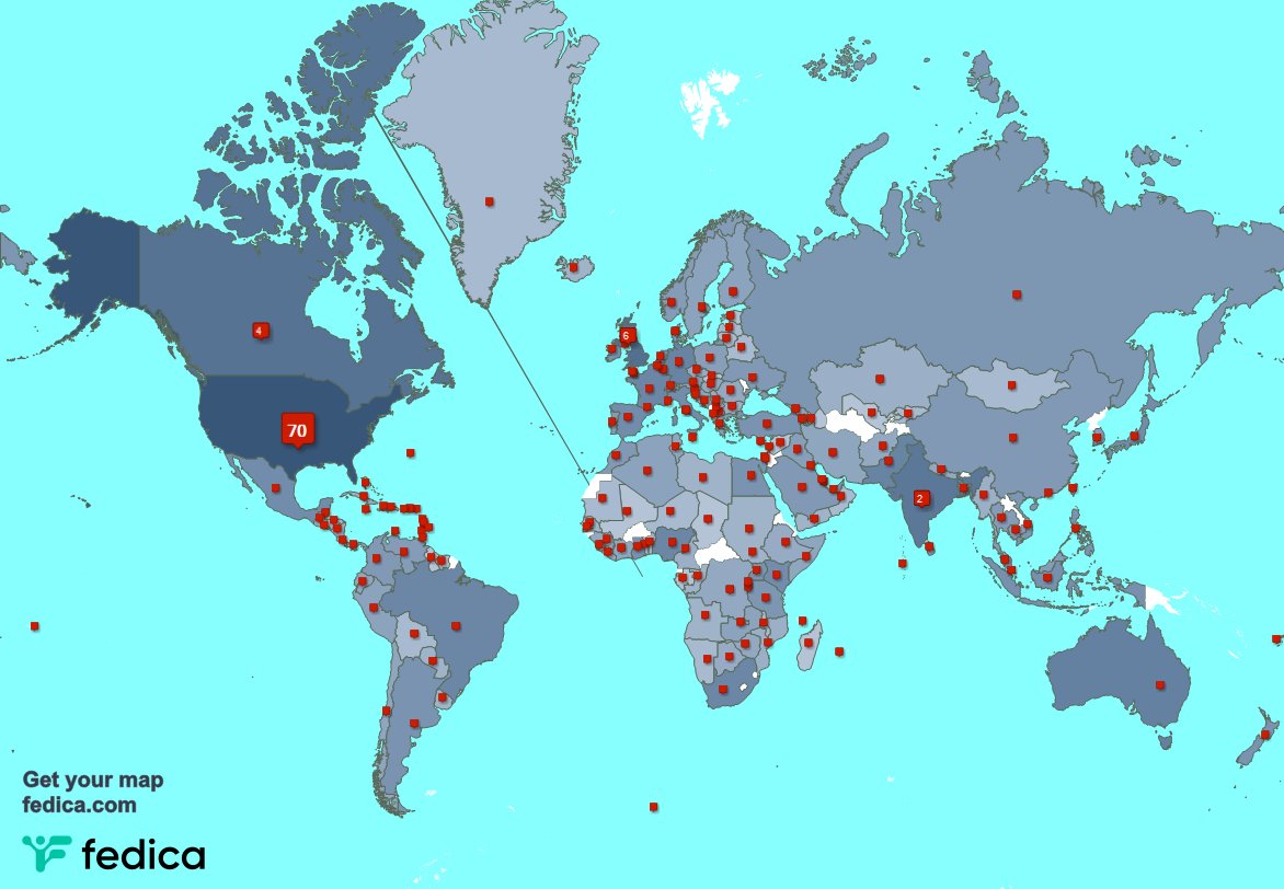 I have 43 new followers from Brazil 🇧🇷, and more last week. See fedica.com/!sherrig108
