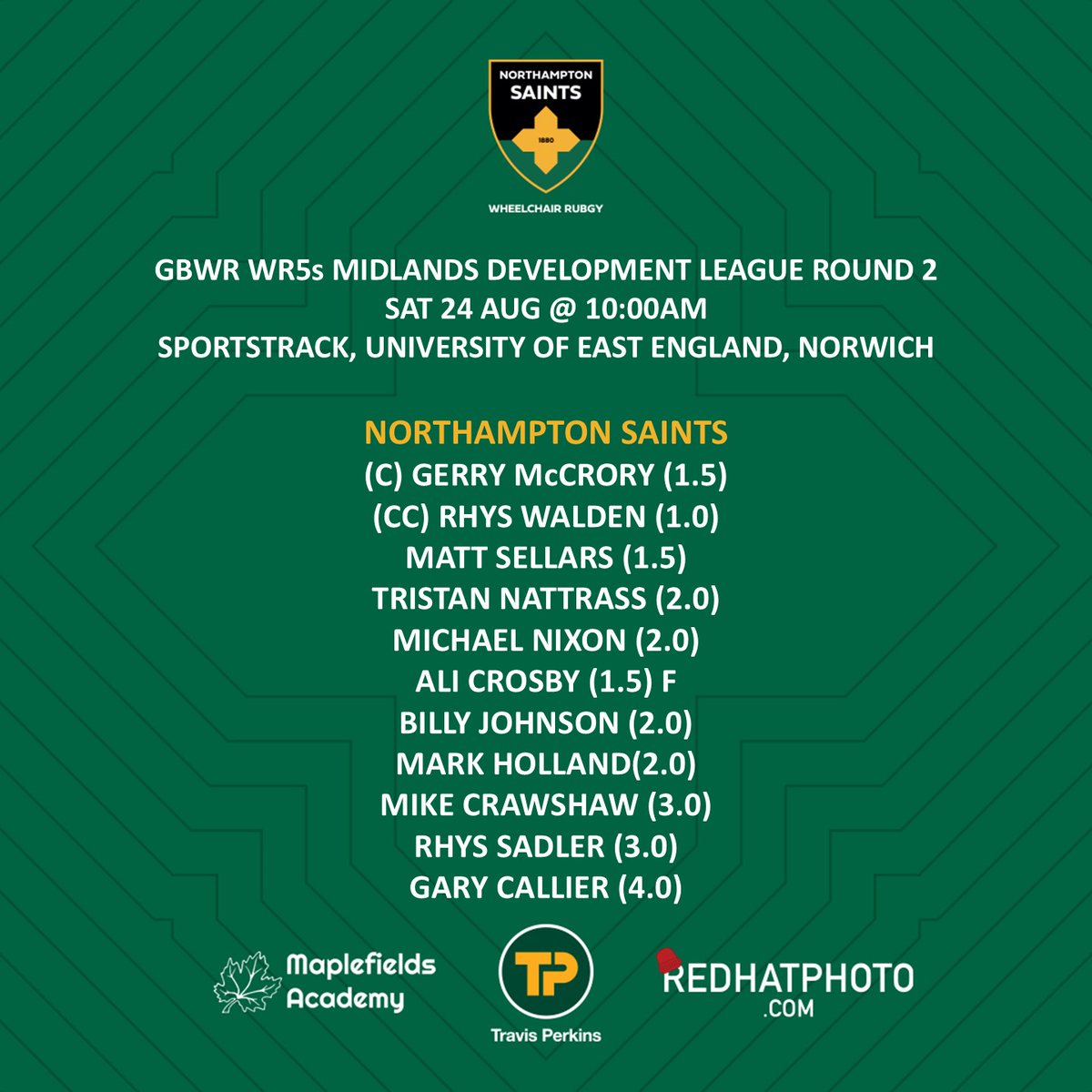 Our Wheelchair Rugby Team head to Norwich on Saturday for the <a href="/gbwrnews/">Great Britain Wheelchair Rugby</a> Midlands Development League.

An early Wheelchair Rugby fix ahead of supporting <a href="/ParalympicsGB/">ParalympicsGB</a> at Paris24 next week?

Thanks to our Community Partners/Sponsors <a href="/redhatphoto/">Claire Jones</a>  <a href="/TravisPerkinsCo/">Travis Perkins</a>  <a href="/MaplefieldsAcad/">Maplefields Academy</a>
