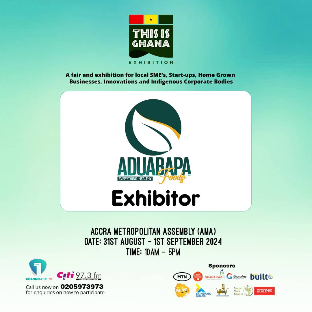 Citi973's tweet image. We’re thrilled to have Aduabapa  Foods on board as an exhibitor at #ThisIsGhana2024! They’re poised to impress and treat you to an unforgettable experience! Gather your squad and join us on August 31 &amp;amp; September 1 at the AMA Forecourt. Don’t miss out!