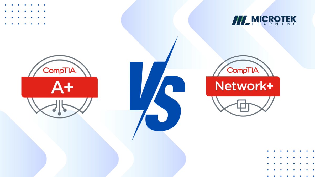MicrotekLearn's tweet image. CompTIA A+ Vs Network+: A Comprehensive Comparison Guide
lnkd.in/gGfiU6Kz

#MicrotekLearning #RedefineTheSkills #CompTIA #CompTIA+ #Network+ #ITCertificationTraining