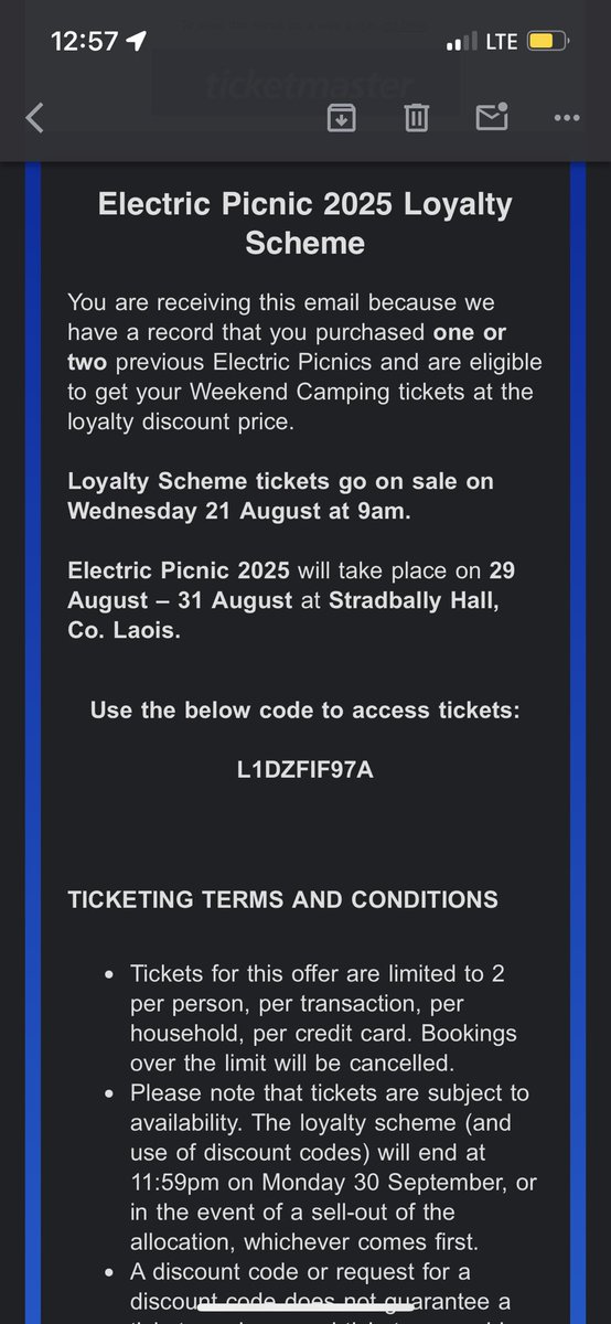 ClancySadhbh's tweet photo. If anyone is looking for an ep loyalty code, I didn’t need to use mine so work away #electricpic #ep2025 https://t.co/TLgRRREVJ0
