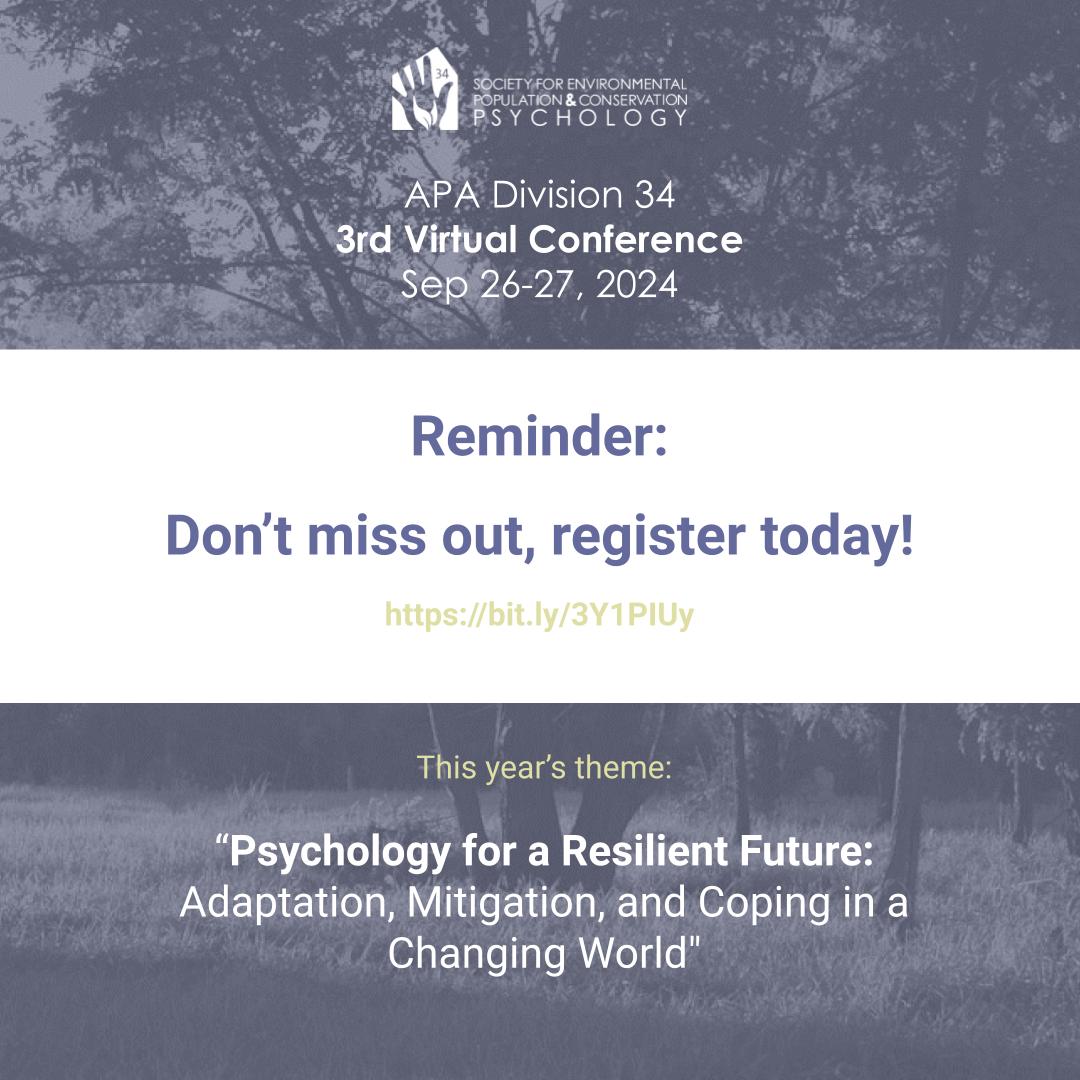 Don’t miss out! Register for the APA Division 34 conference by 9/19! Learn more and register
at: bit.ly/3Y1PIUy