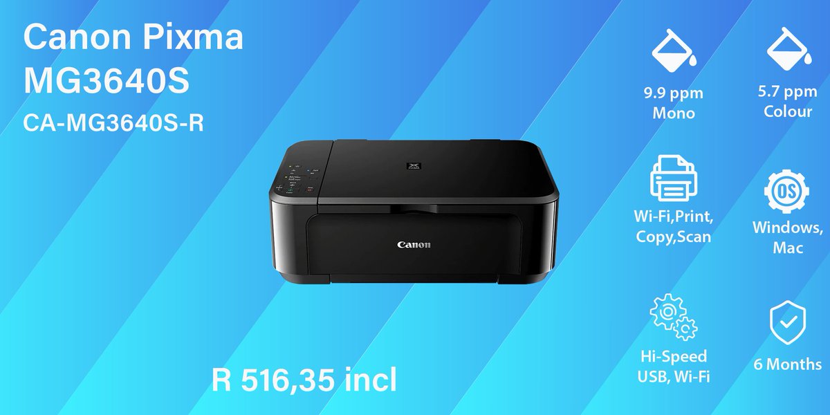 Partserve's tweet image. Canon Pixma MG3640S (CA-MG3640S-R) Refurbished: Wi-Fi, Print, Copy, Scan, Auto Duplex, Hi-Speed USB, Wi-Fi, Windows/Mac OS, 9.9 ppm mono, 5.7 ppm color, 6-month warranty. Upgrade your setup today! 

shop.partserve.co.za/product/view/C…

#Canon #WiFiPrinter #TechDeals #PrintCopyScan #PartServe