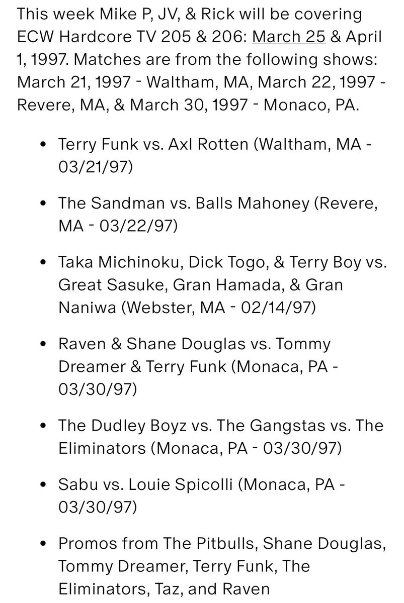 Now available!!

Extreme ECW Live Cast - E94 - Hardcore TV 205 &amp; 206 - March 25 &amp; April 1, 1997!

Available exclusively on the <a href="/BTT_Podcast/">Booking The Territory 🎙</a> $5 Patreon tier! Patreon.com/bookingtheterr… 

Hosts: <a href="/MPRU83/">Mike Pru</a>  <a href="/JohnVanDamage/">_</a> <a href="/LeoWyatt85/">Rick Beebe</a> 

#ECW #BTTJVGoonSquad