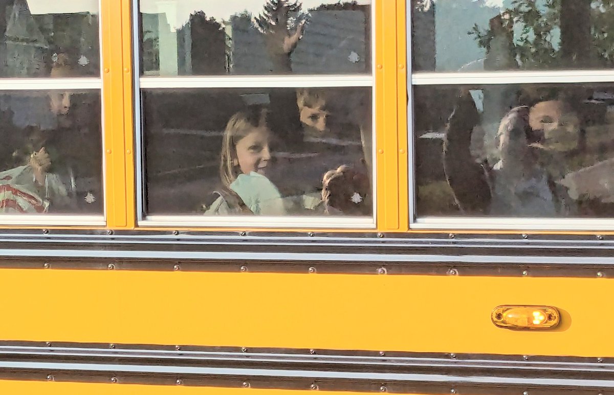 BakerLeadership's tweet photo. And they are off to #NHFirstDay ! Happy 1st day of 1st Grade to Lila and her friends! 🎒 ❤️ @north_hills https://t.co/HDqKnQUfta