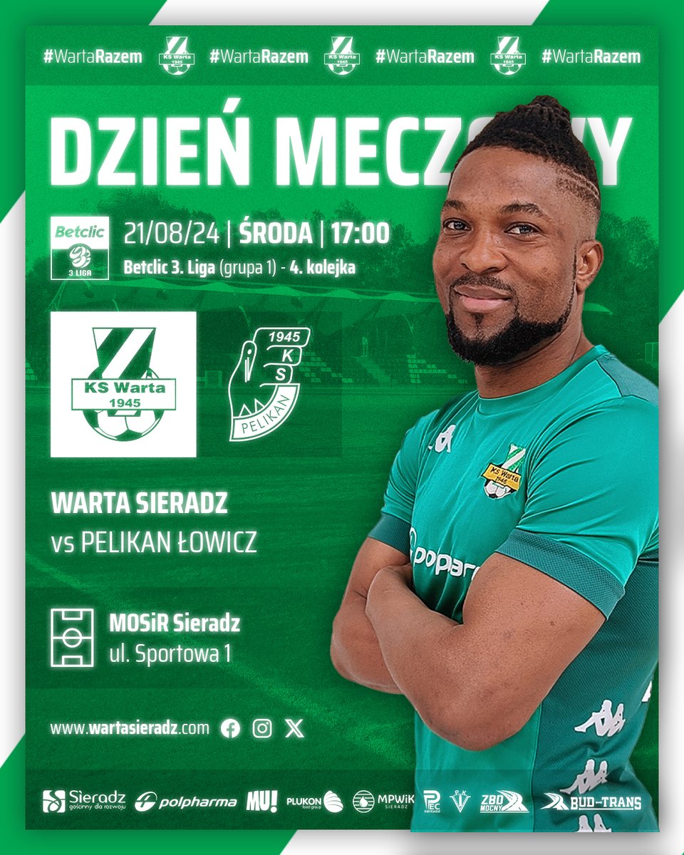 ⚽ DZIEŃ MECZOWY!
🏆 Betclic 3. Liga (grupa 1) - 4. kolejka
🆚 <a href="/ks_pelikan/">KS Pelikan Łowicz</a> 
🕔 17:00
📌 MOSiR Sieradz, ul. Sportowa 1

🎫 Bilety: normalny 20 zł, młodzież do lat 15 i kobiety – wstęp wolny

📰 Zapowiedź spotkania:
wartasieradz.com/pelikan-nad-wa…