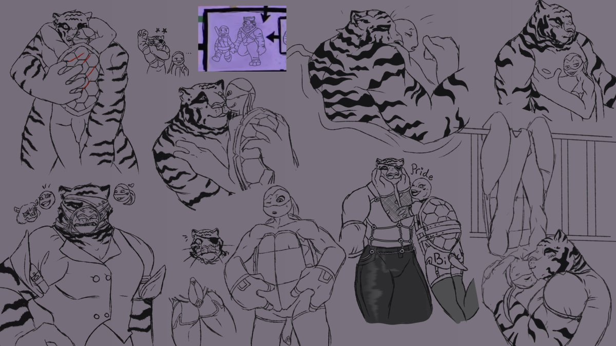 Have a #tigertello sketch dump- 

Most of these I didn't like enough to make a full drawing, so I decided to digitalize the sketches that don't make my personal final cut(look too wonky, not the right vibe, didn't like it in general, etc.)

#tcest (for filter)