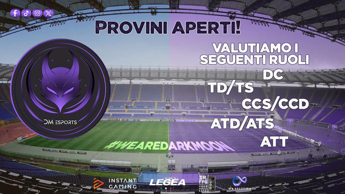 DM_eSports_Off's tweet photo. 📣  In vista dell’inizio della nuova stagione @CPGitaly, vi comunichiamo che siamo alla ricerca dei seguenti ruoli.
Per ulteriori informazione contattare in DM la Page! 📣

#wearedarkmoon #DMesports #DarkMoon #esports #news #gaming #twitch #xbox #playstation #pcgaming #youtube https://t.co/E08jNXOLkg