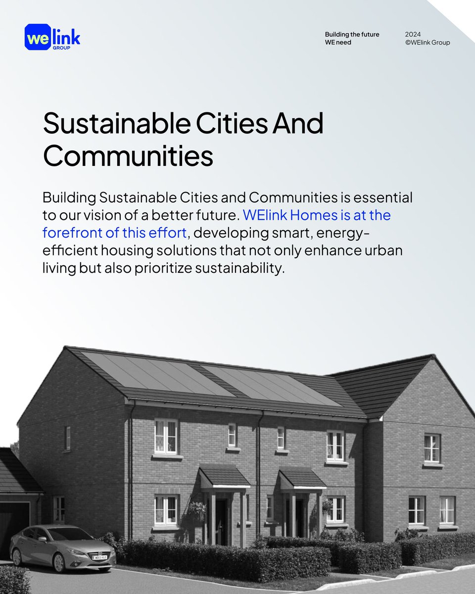 WElinkGroup's tweet photo. WElink Group is driving positive change by advancing key UN SDGs: Climate Action, Sustainable Cities, and Affordable Energy. 🌍

Our renewable projects combat climate change, WElink Homes leads in sustainable housing, and we’re committed to clean, accessible energy for all. https://t.co/6eKgWNwJjk