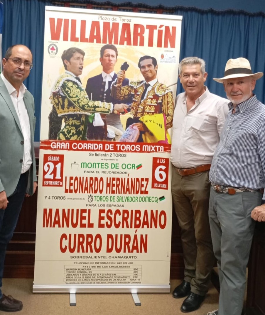 7 TOROS 7 (@7toros7) on Twitter photo TOROS EN VILLAMARTÍN.
▶️ 21 de Septiembre.
<a href="/_leonardohdz/">Leonardo</a> <a href="/InfoMESCRIBANO/">Manuel Escribano</a> <a href="/CurroDuran/">Francisco Damián Durán Rubio</a> TOROS EN VILLAMARTÍN.
▶️ 21 de Septiembre.
<a href="/_leonardohdz/">Leonardo</a> <a href="/InfoMESCRIBANO/">Manuel Escribano</a> <a href="/CurroDuran/">Francisco Damián Durán Rubio</a>