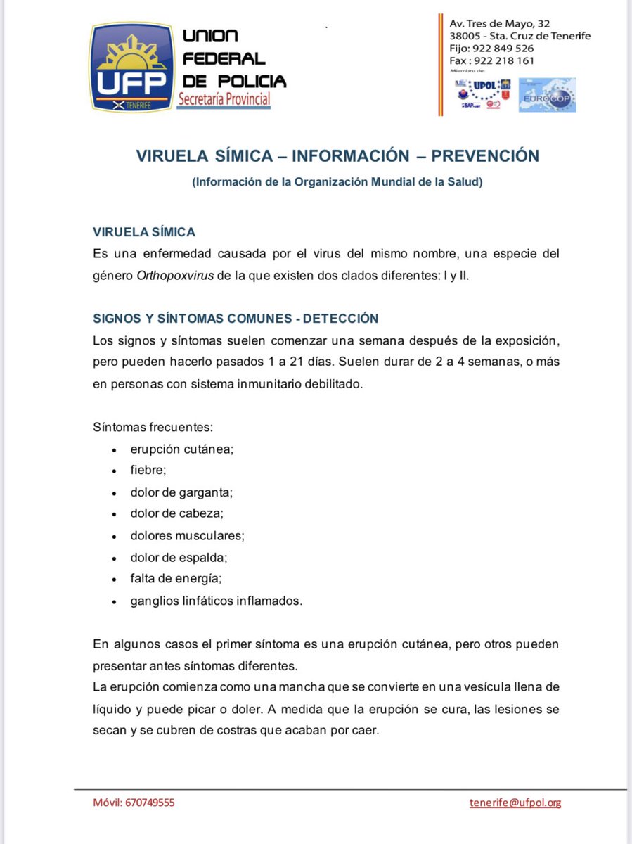 ufpol's tweet photo. Máximo interés 

👉Facilitamos información sobre la “viruela sÍmica”

SOLICITAMOS

✅Protocolo de actuación 
✅Informe oficial de Riesgos Laborales 
✅Medios.

👍Somos PROFESIÓN DE RIESGO.
En este caso especialmente los compañeros destinados en lugares sensibles como fronteras, CETI…