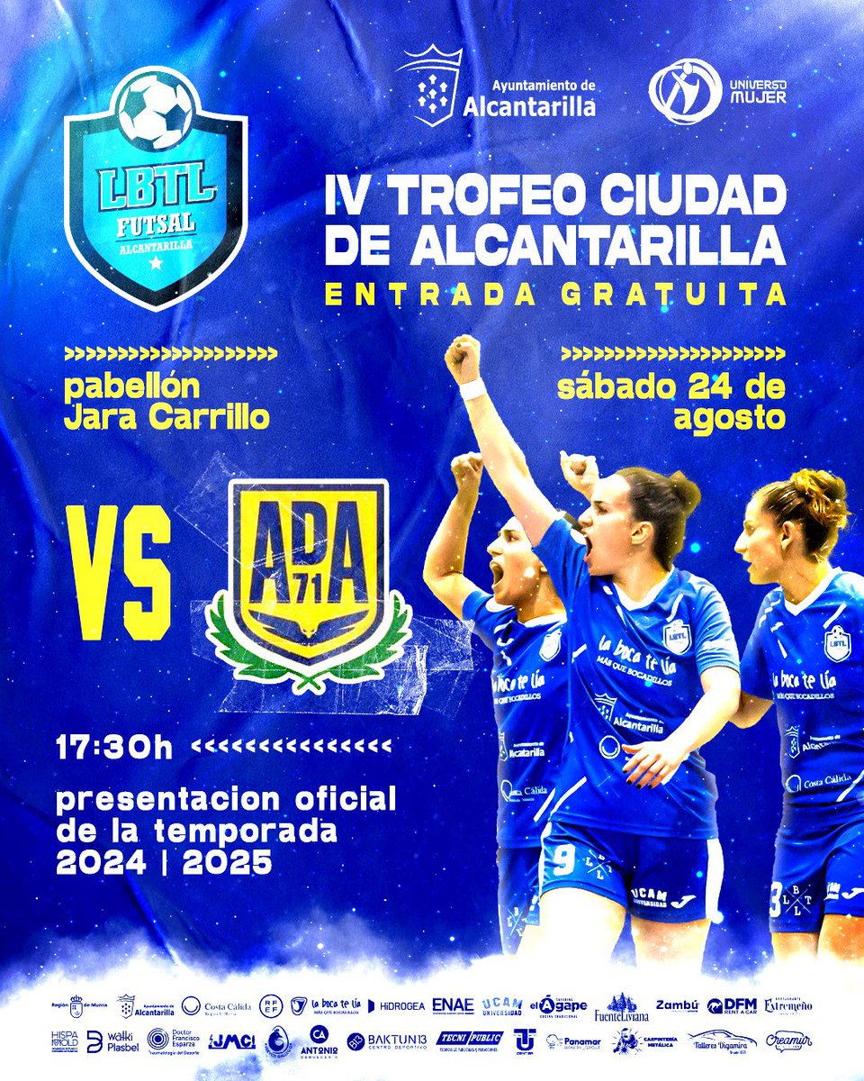 [IV TROFEO CIUDAD DE ALCANTARILLA]

🗓️  Sábado 24 de Agosto
🆚 <a href="/ADAlcorconFSF/">A.D. Alcorcón F.S.F.</a> 
⏰ 17:30
🏟️ Pabellón Jara Carrillo (Alcantarilla)
🎟️ GRATUITA

¡¡¡ Presentación oficial de nuestro equipo !!!

#AlcantarillaEsDeporte #BlueeAgles